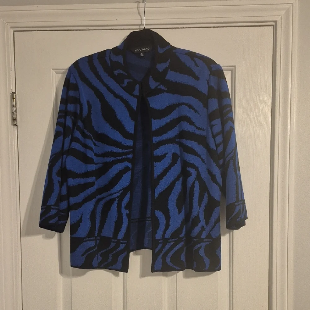 Ming Wang Zebra Pattern Blue and Black Blazer XL - Picture 1 of 4